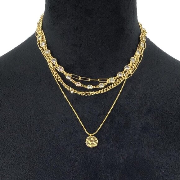 Adornia Gold-Tone Multi-Layered Necklace With Crystal Accents & Coin Pendant - Picture 1 of 5